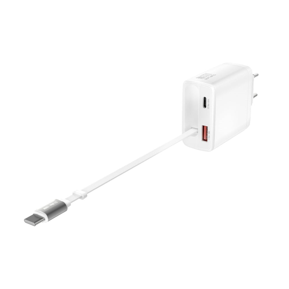 Väggladdare PD (Power Delivery) 65W 4smarts Jojo m. USB-C og USB-A - Vit
