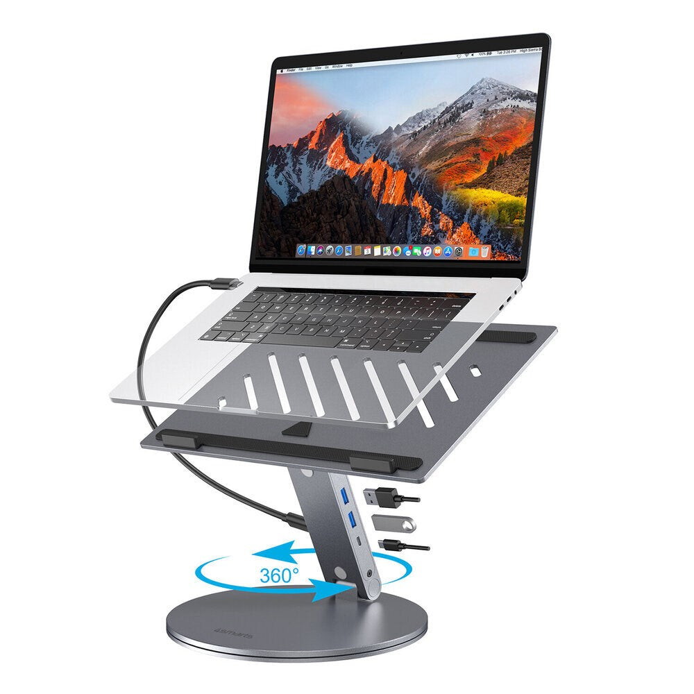 4smarts ErgoPro 360 graders laptop-/surfplatta-stativ med 6-i-1 USB-C-docka - Grå