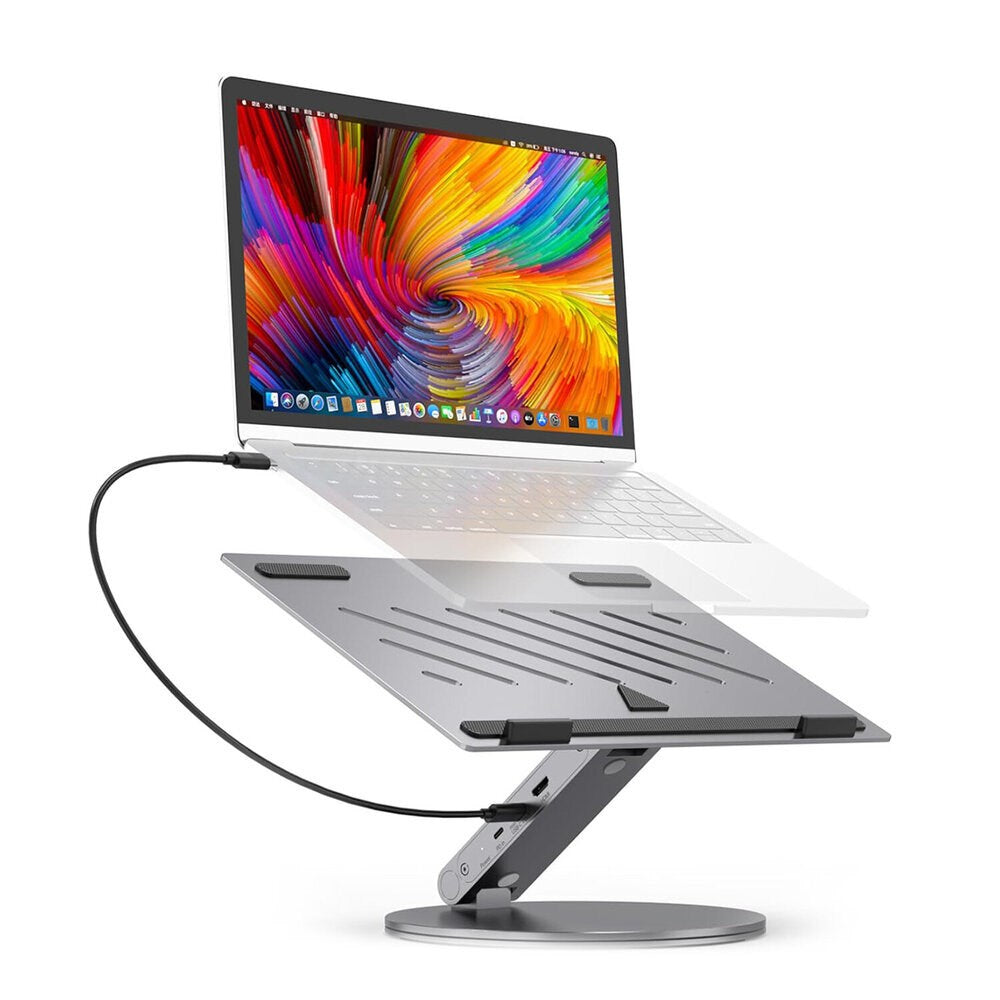 4smarts ErgoPro 360 graders laptop-/surfplatta-stativ med 6-i-1 USB-C-docka - Grå