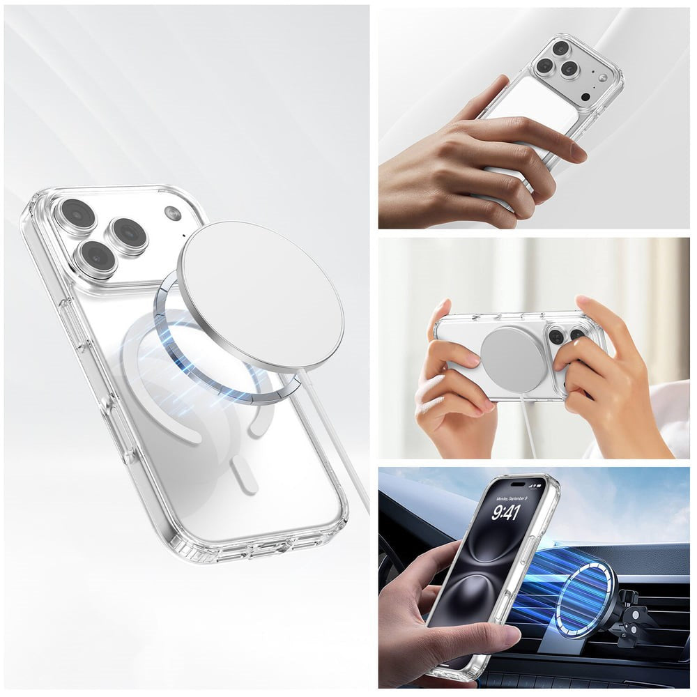 iPhone 18 Pro / 17 Pro 4Smarts 3-i-1 Premium Starter Set - MagSafe Skal, Skärmskydd & 20W Väggladdare - Genomskinlig / Vit