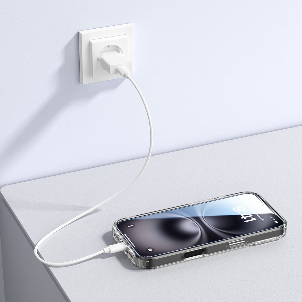 iPhone 18 Pro / 17 Pro 4Smarts 3-i-1 Premium Starter Set - MagSafe Skal, Skärmskydd & 20W Väggladdare - Genomskinlig / Vit