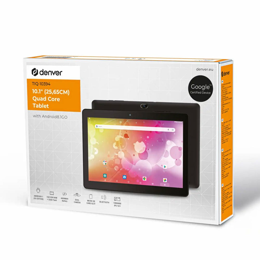 Denver TIQ-10394 Surfplatta 10.1" med Android 8.1 GO - 1 RAM & 32 GB - 4.400mAh - Svart