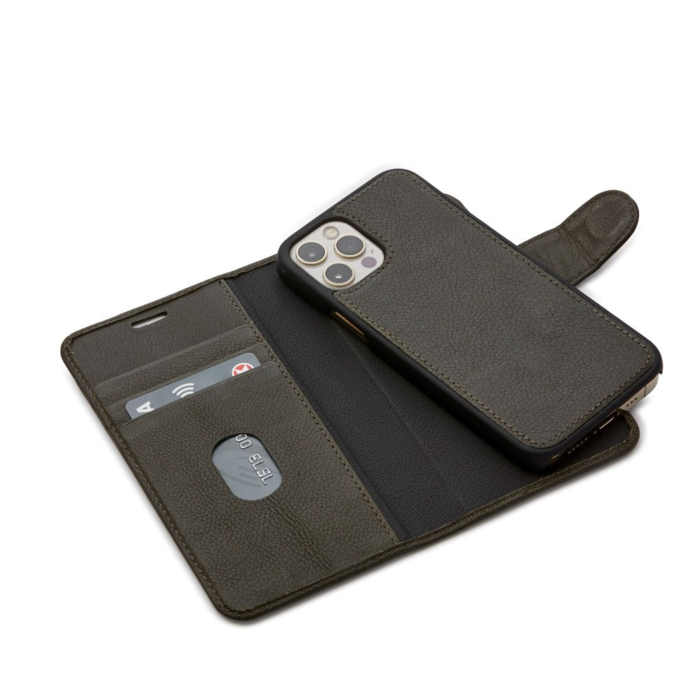 Trunk iPhone 12 Mini Äkta Läder Fodral med Avtagbart Skal - Grön