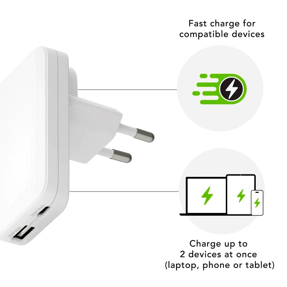 dbramante1928 Slim Väggladdare m. 1x USB-C 30W & 1x USB-A 30W - Vit