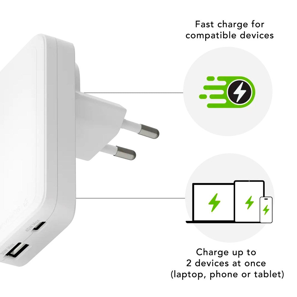 dbramante1928 Slim Väggladdare m. 1x USB-C 45W & 1x USB-A 30W - Vit