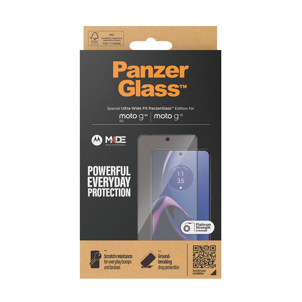 Motorola Moto G72 / G84 PanzerGlass Ultra Wide Fit Skärmskyddsglas - Platinum Strength - Svart Kant