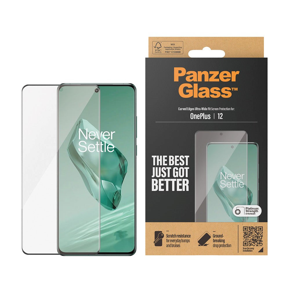 OnePlus 12 PanzerGlass Ultra Wide Fit Skärmskyddsglas - Platinum Strength - Svart Kant