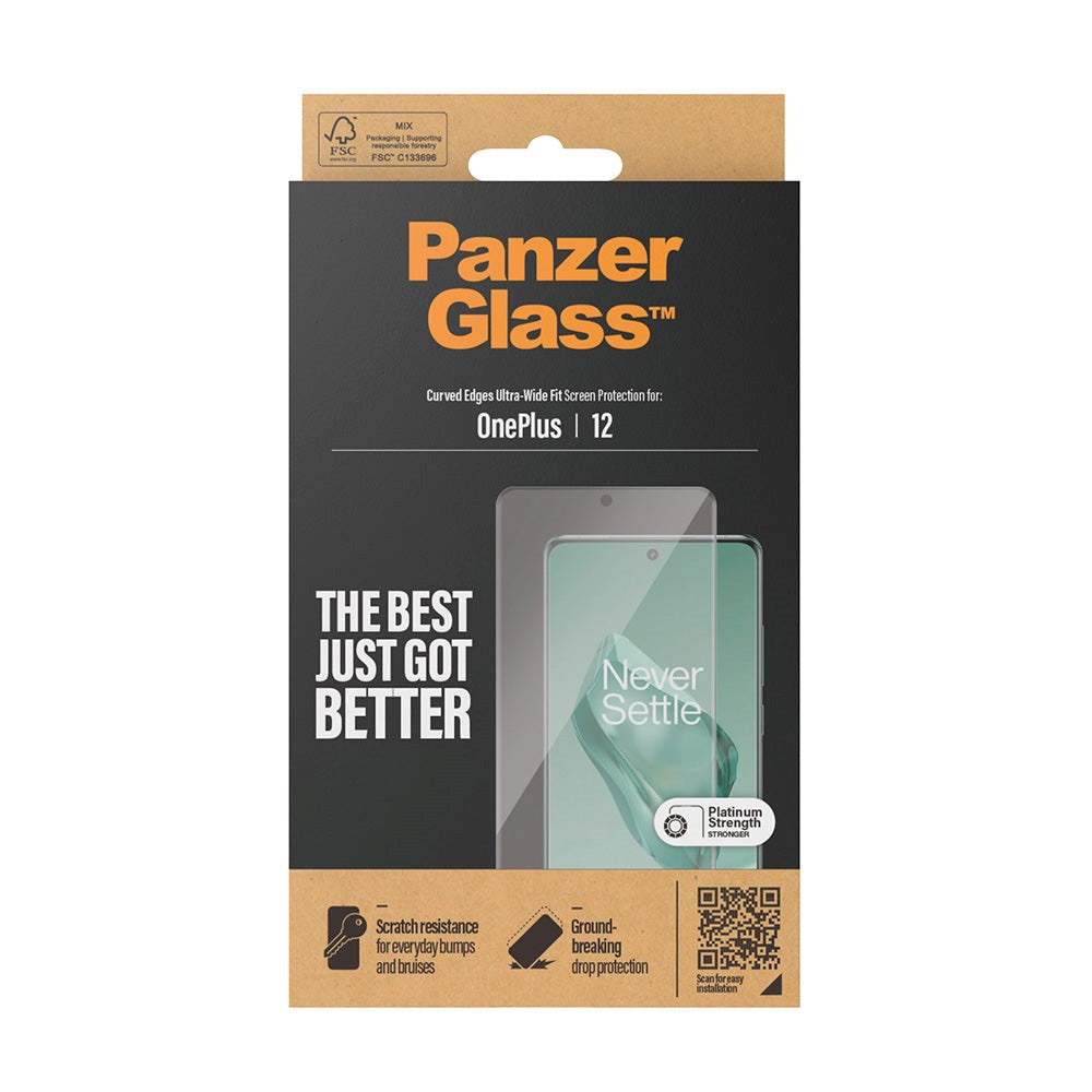 OnePlus 12 PanzerGlass Ultra Wide Fit Skärmskyddsglas - Platinum Strength - Svart Kant