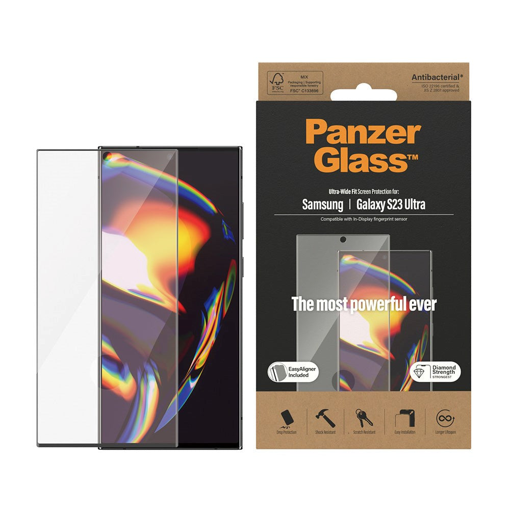 Samsung Galaxy S23 Ultra PanzerGlass AntiBacterial Ultra-Wide Fit Skärmskydd - EasyAligner - Diamond Strength - Transparent
