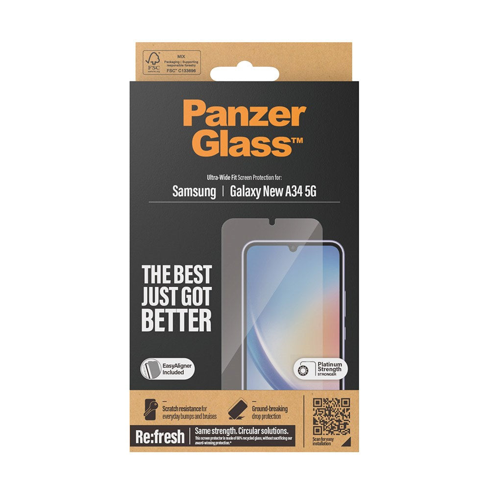 Samsung Galaxy A35 (5G) PanzerGlass Ultra Wide Fit Re:fresh Skärmskydd m. EasyAligner - Platinum Strength - Genomskinlig