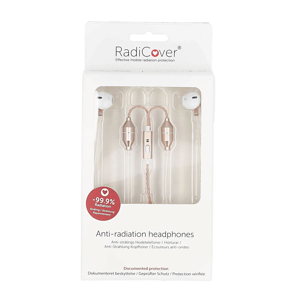 RadiCover Strålingsbeskyttet In-Ear Headset m. AirTubes - Hvid / Rose Gold