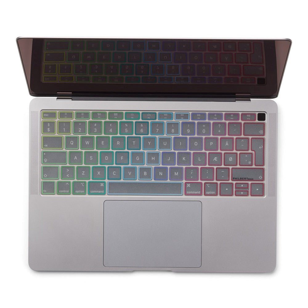 Philbert MacBook Air 13" (2018-2019) Tangentbordsskydd m. Europeisk Tangentbord - Genomskinlig / Regnbåge