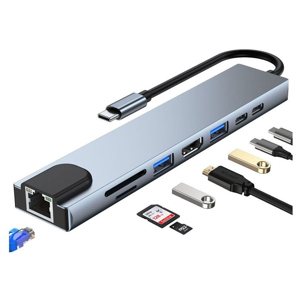 Lippa 8-i-1 87W Multiport USB-C Hub - Silver