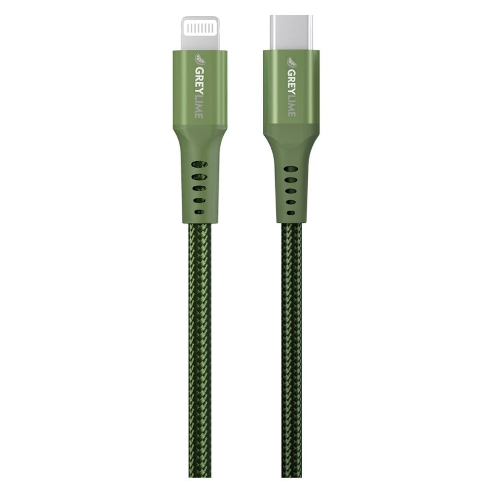 GreyLime 18W Flätade USB-C till Lightning Cable 50 cm. - Grön