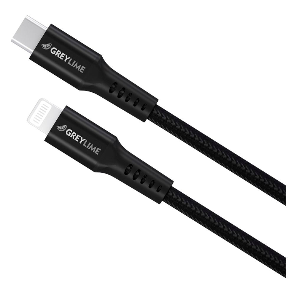 GreyLime 18W Flätade USB-C till Lightning Cable 3 m. - Svart