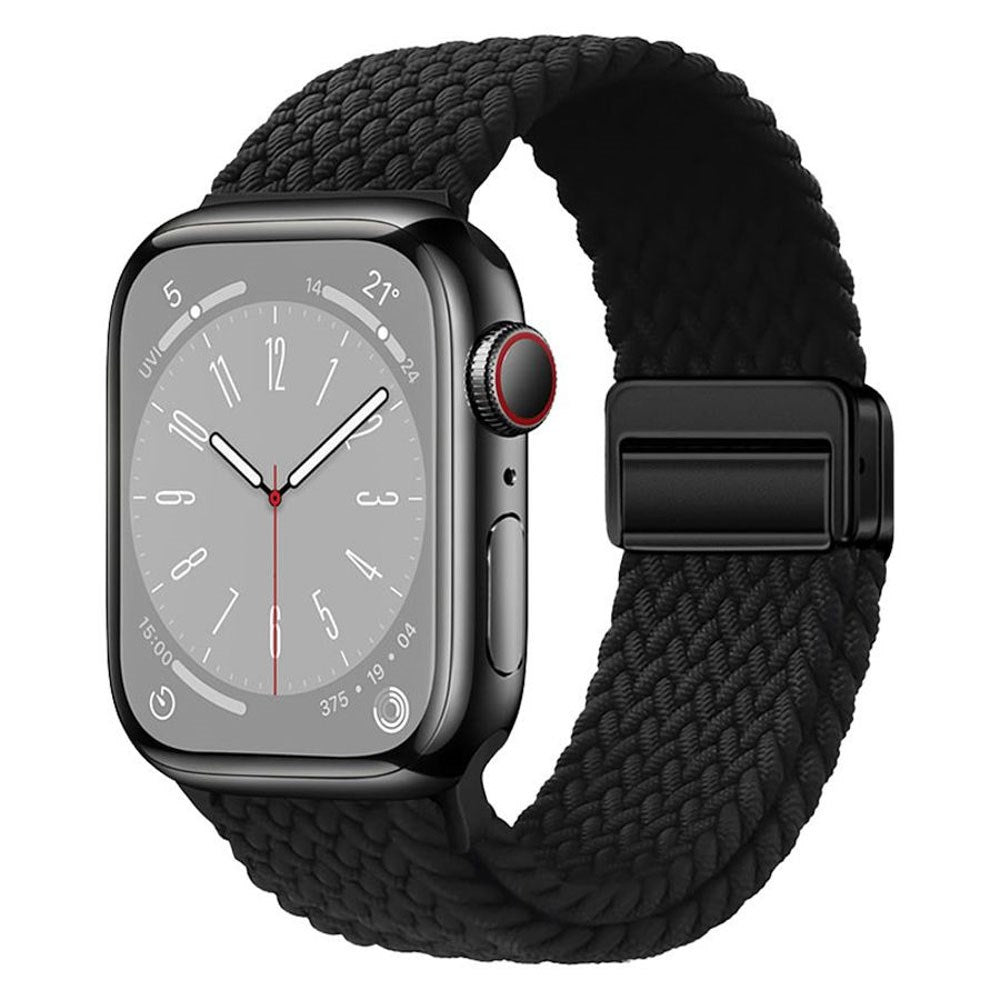 Apple Watch (42/44/SE/45/46/49mm) Lippa Nylonrem med Magnetlås - Svart