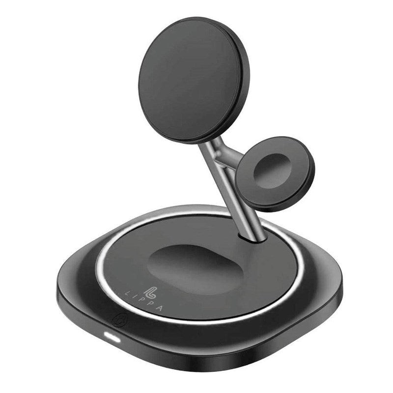 Lippa 3-i-1 Trådlös Laddare med 15W & USB-C - MagSafe / Qi-kompatibel - Svart