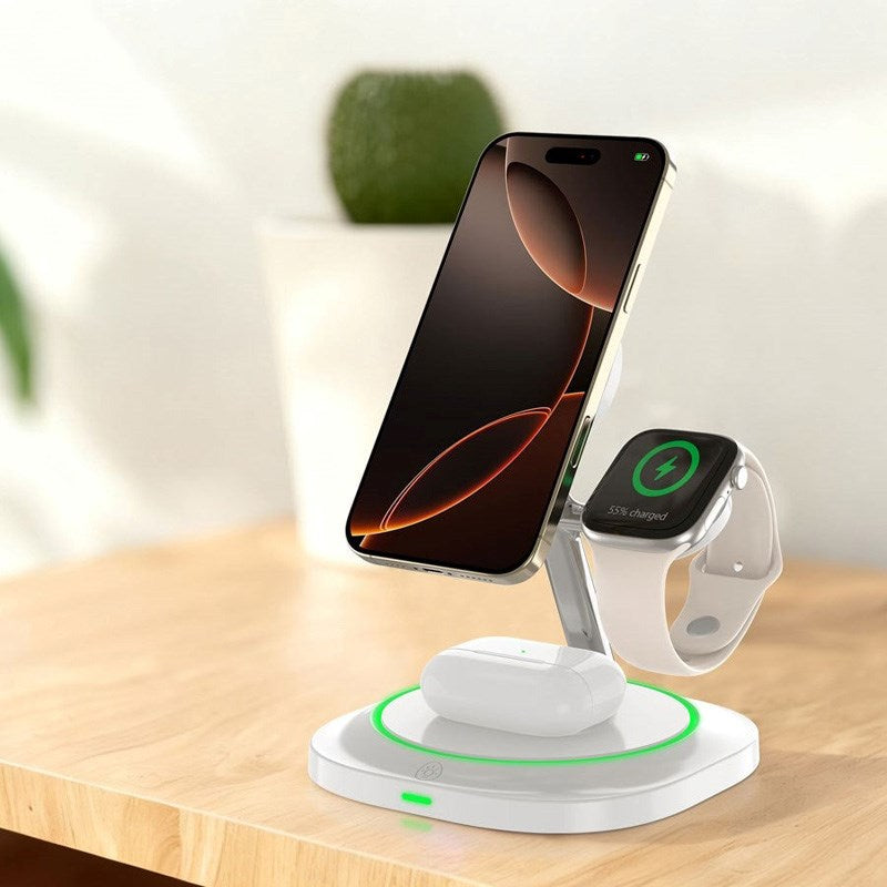 Lippa 3-i-1 Trådlös Laddare med 15W & USB-C - MagSafe / Qi-kompatibel - Vit