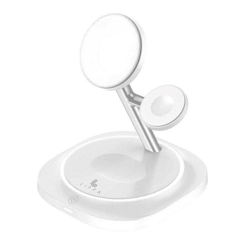 Lippa 3-i-1 Trådlös Laddare med 15W & USB-C - MagSafe / Qi-kompatibel - Vit