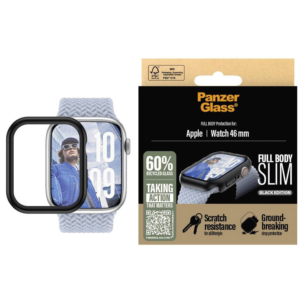 PanzerGlass Apple Watch 11 / 10 (46mm) Snappie Full Body Slim Fodral med Inbyggt Skärmskydd - Svart