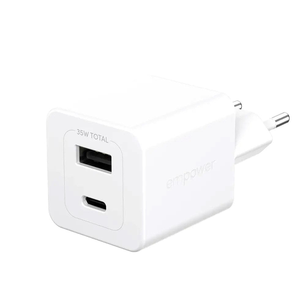 empower by PanzerGlass Turbo 35W Väggladdare m. 1x USB-A & 1x USB-C – Silver White