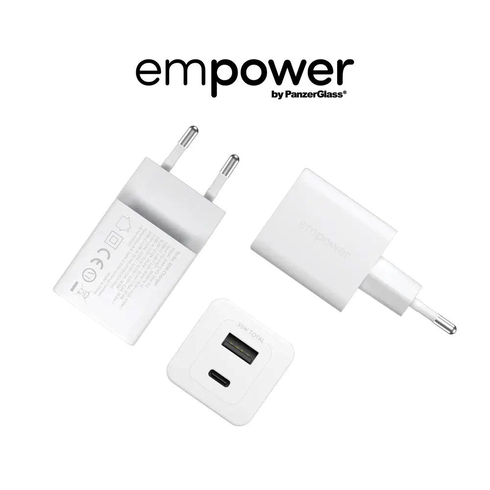 empower by PanzerGlass Turbo 35W Väggladdare m. 1x USB-A & 1x USB-C – Silver White