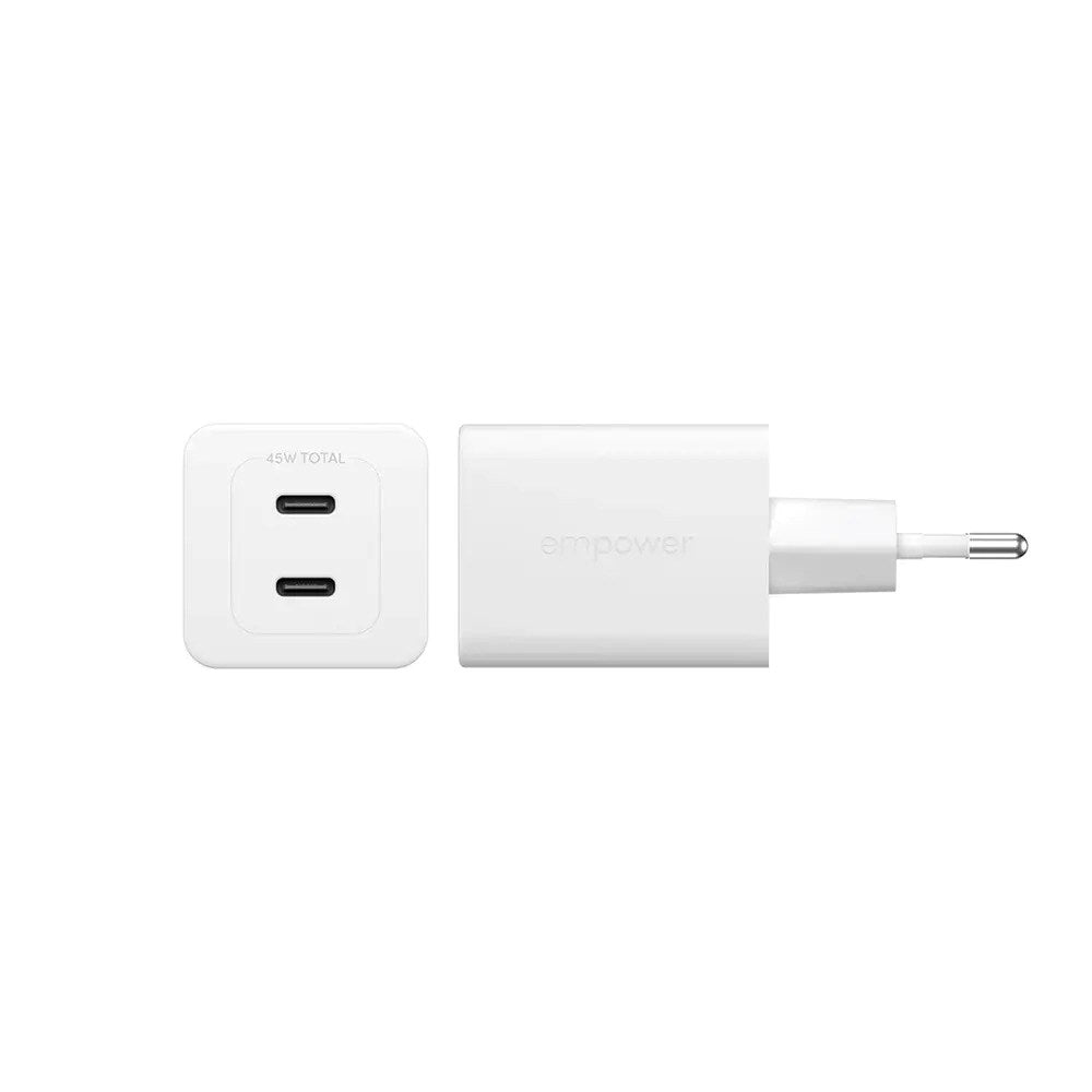 empower by PanzerGlass Turbo 45W Väggladdare m. 2x USB-C – Silver White