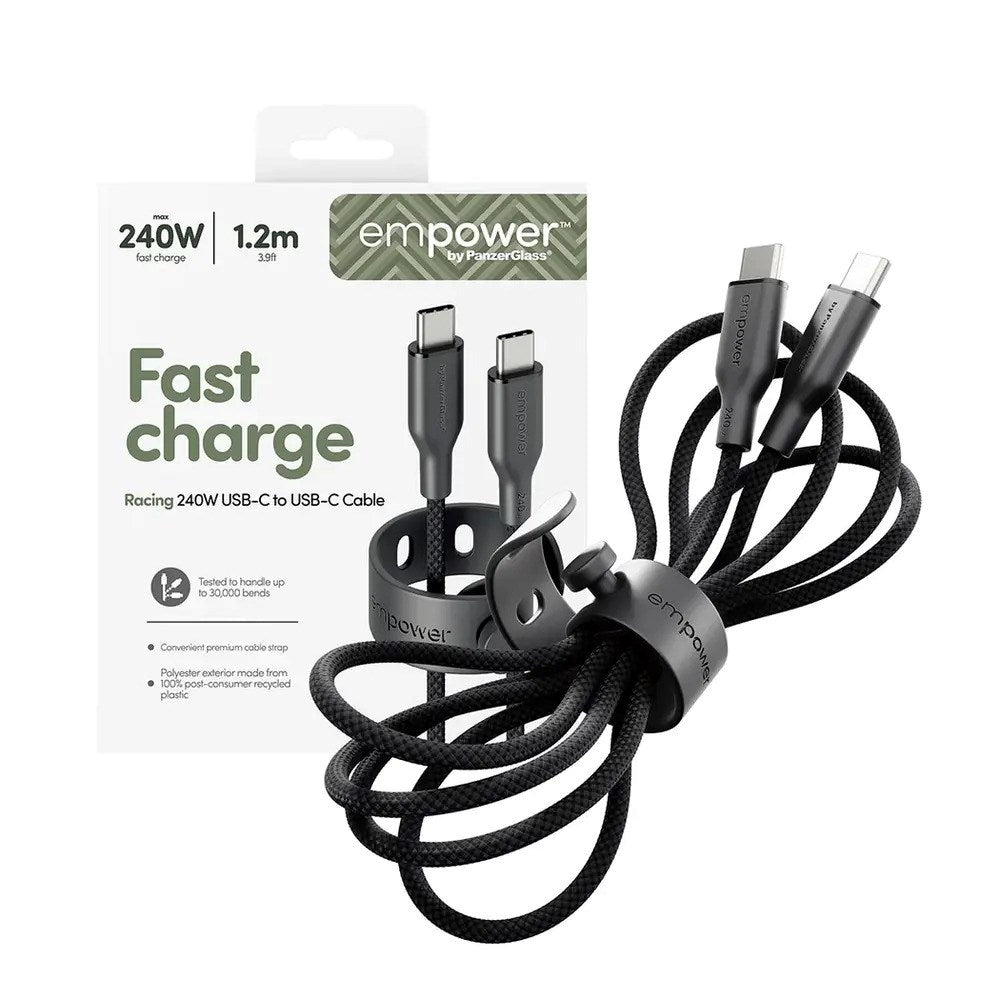 empower by PanzerGlass Racing 240W USB-C till USB-C Kabel – 1.2m – Space Black