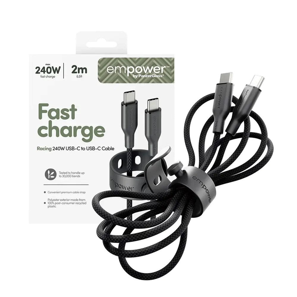 empower by PanzerGlass Racing 240W USB-C till USB-C Kabel – 2m – Space Black