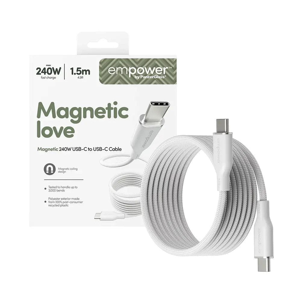 empower by PanzerGlass Magnetic 240W USB-C till USB-C Kabel – 1.5m – Silver White