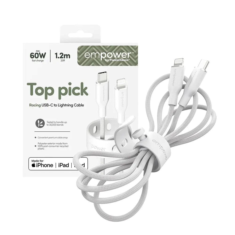 empower by PanzerGlass Racing 60W USB-C till Lightning Kabel – 1.2m – Silver White