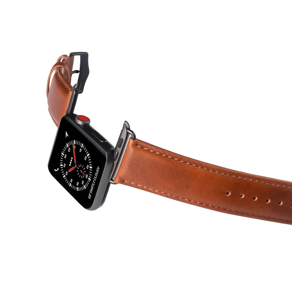 Apple Watch (42/44/SE/45/46/49mm) Buffalo Rem - Äkta Läder - Brun