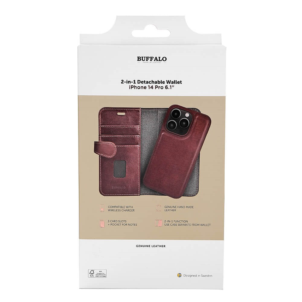 iPhone 14 Pro Buffalo Wallet Magnetiskt Plånboksfodral Äkta Läder - Brun