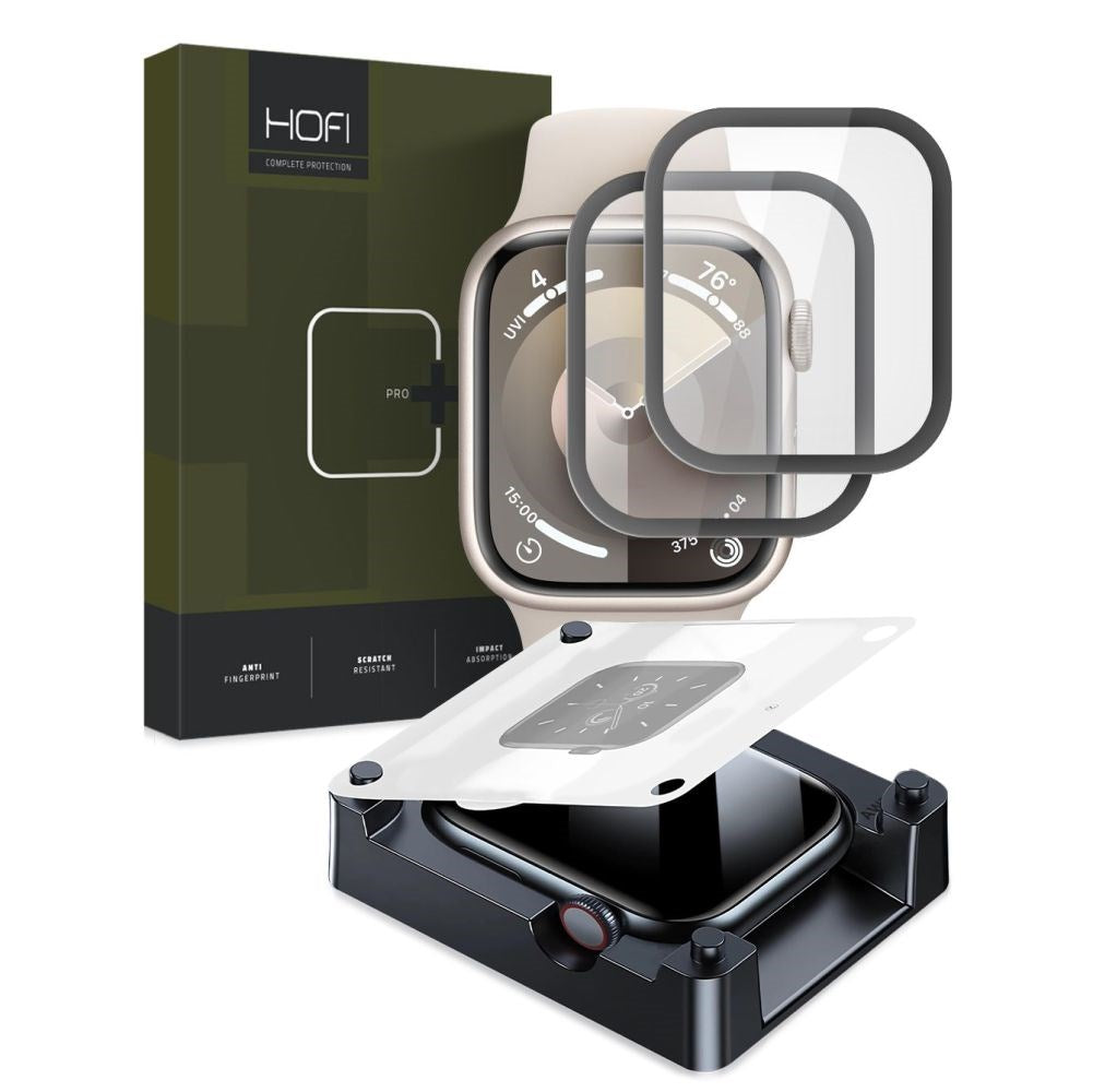 Apple Watch 7 / 8 / 9 (41 mm) Hofi Glass Pro+ Skärmskydd - Case Friendly - 2-Pak - Svart Kant