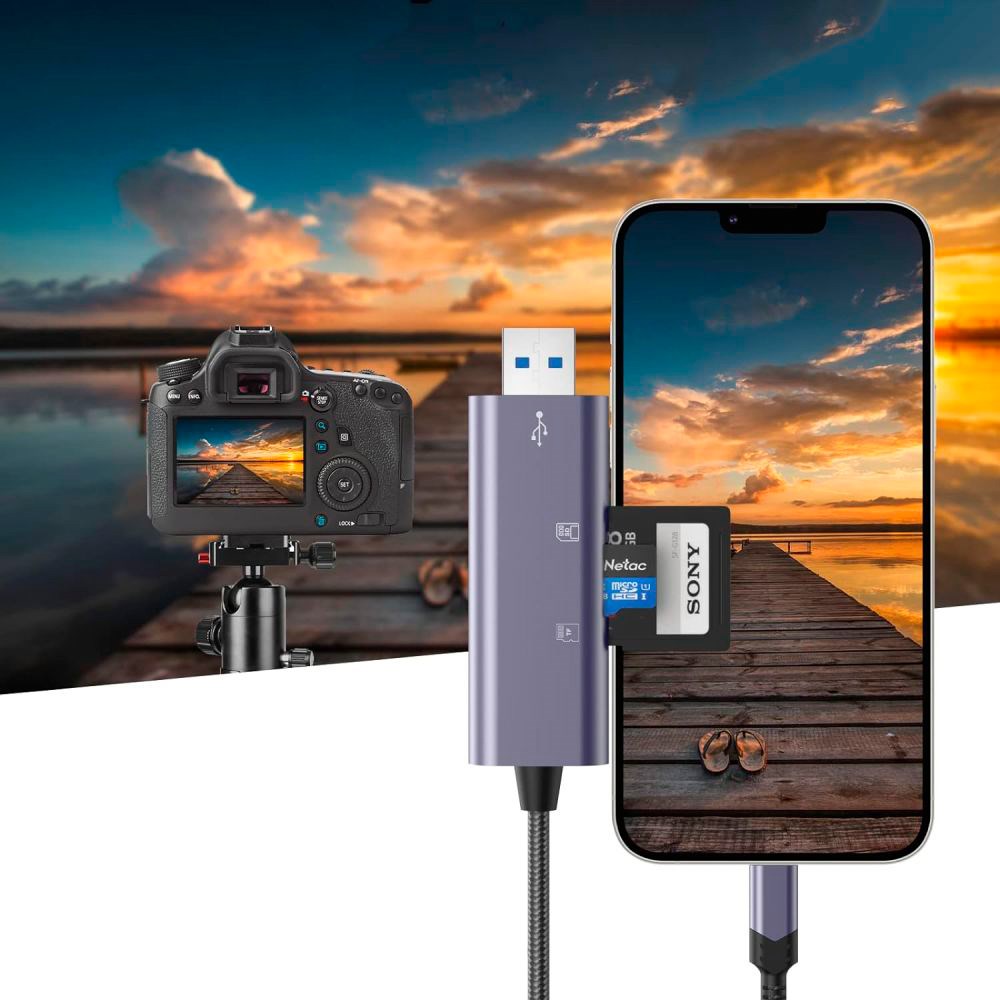 Tech-Protect Ultraboost Minneskortläsare SD-Kortadapter med Lightning / USB-A - Grå