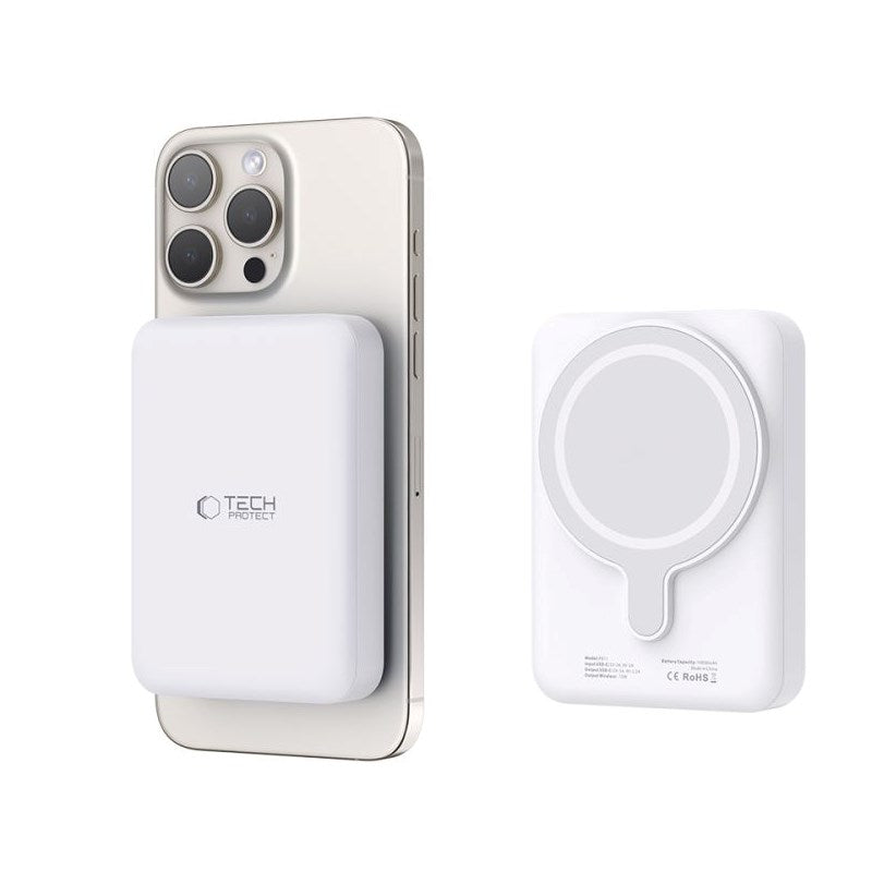 Tech-Protect LifeMag Trådløs Powerbank 10000 mAh - MagSafe Kompatibel - Vit
