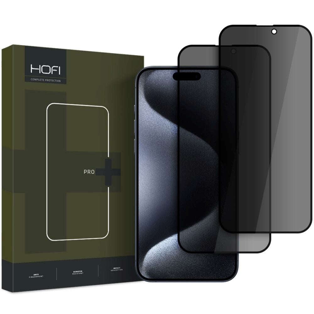 iPhone 17 Pro / 16 Pro Hofi Glass Pro+ Skärmskydd med Privacy - Case Friendly - 2-Pak - Svart Kant