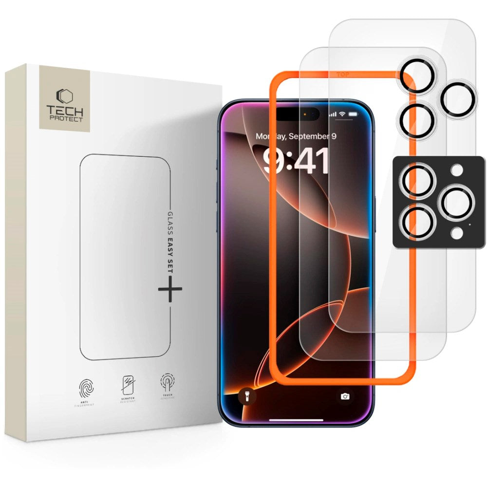 iPhone 17 Pro Max / 16 Pro Max Tech-Protect Easy Set+ Skyddsset m. Skärmskyddsglas & Kameralinsskyddsglas - Genomskinlig