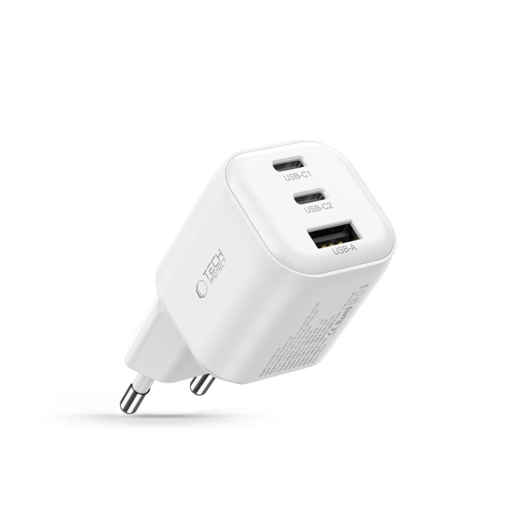 Tech-Protect 100W Väggladdare - 1 x USB-A - 2 x USB-C - Vit