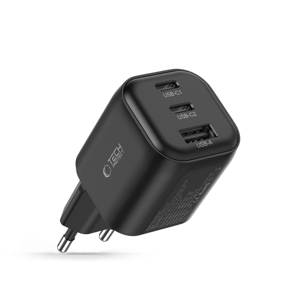 Tech-Protect 100W Väggladdare - 1 x USB-A - 2 x USB-C - Svart