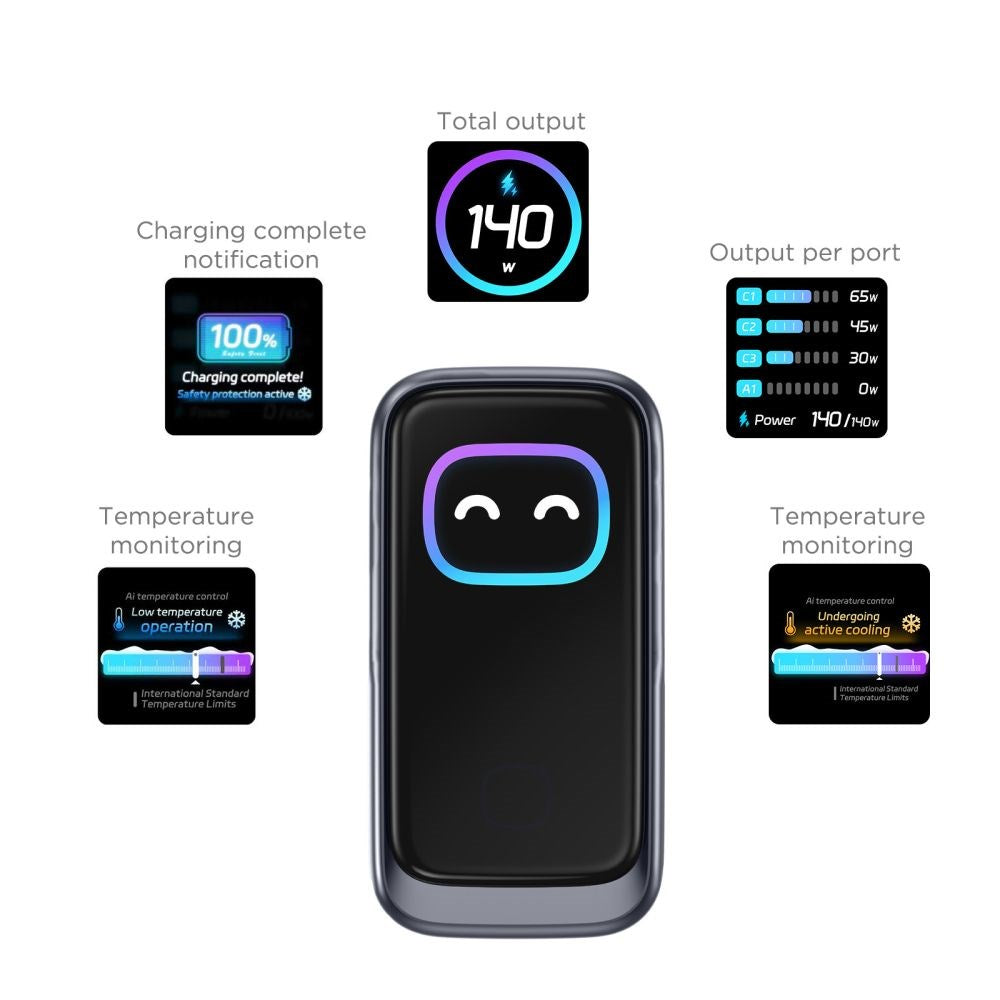4-i-1 Väggladdare 140W m. 1x USB-A och 3x USB-C Tech-Protect PowerVision NC140W-GaN - Grå