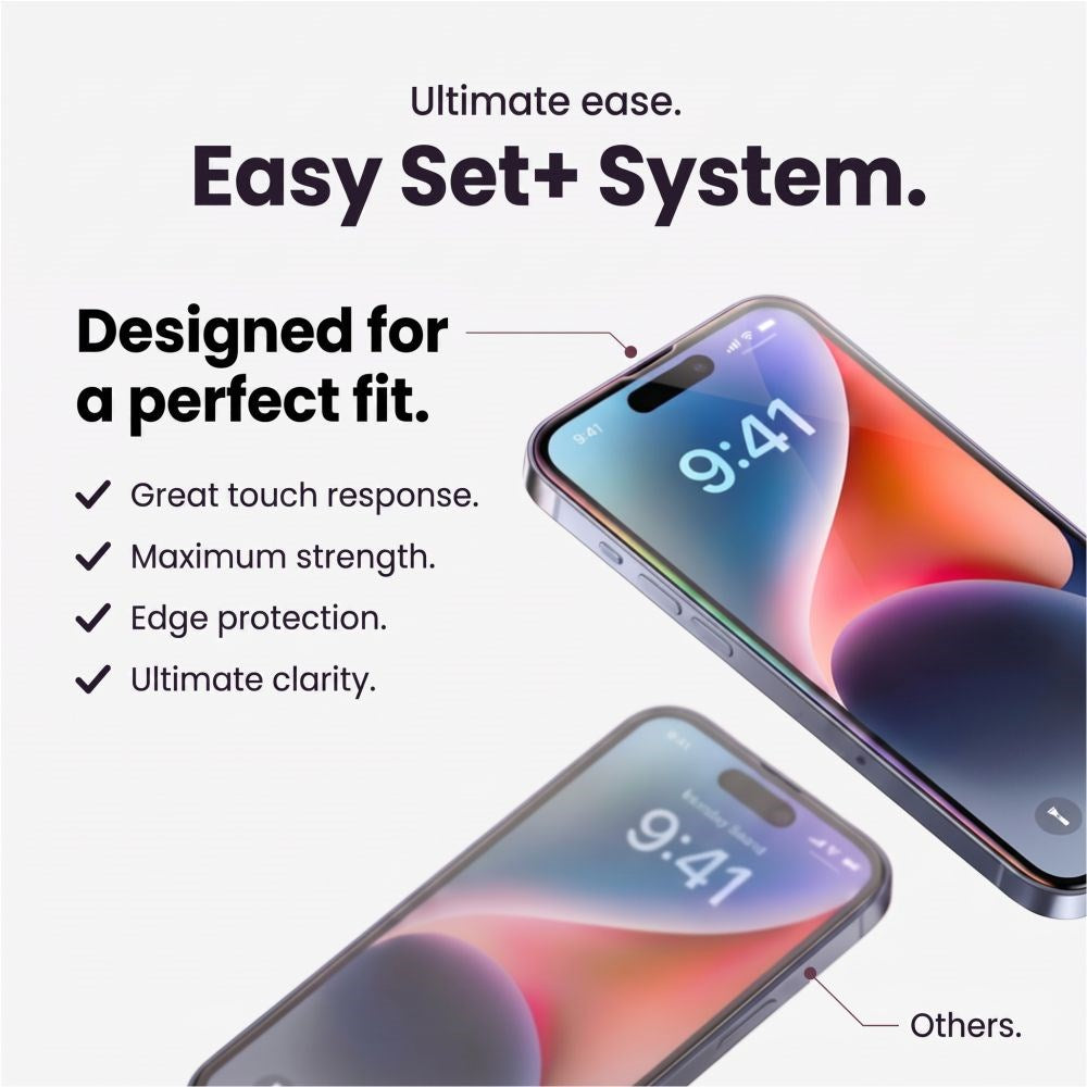 iPhone 18 Pro Tech-Protect Easy Set+ 3-i-1 Skyddspaket med Härdat Skärmskyddsglas och Kameralinsskydd - Genomskinlig