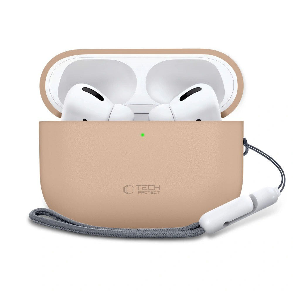 Apple AirPods Pro (3. Gen) Tech-Protect Silikonskydd med Rem - Beige