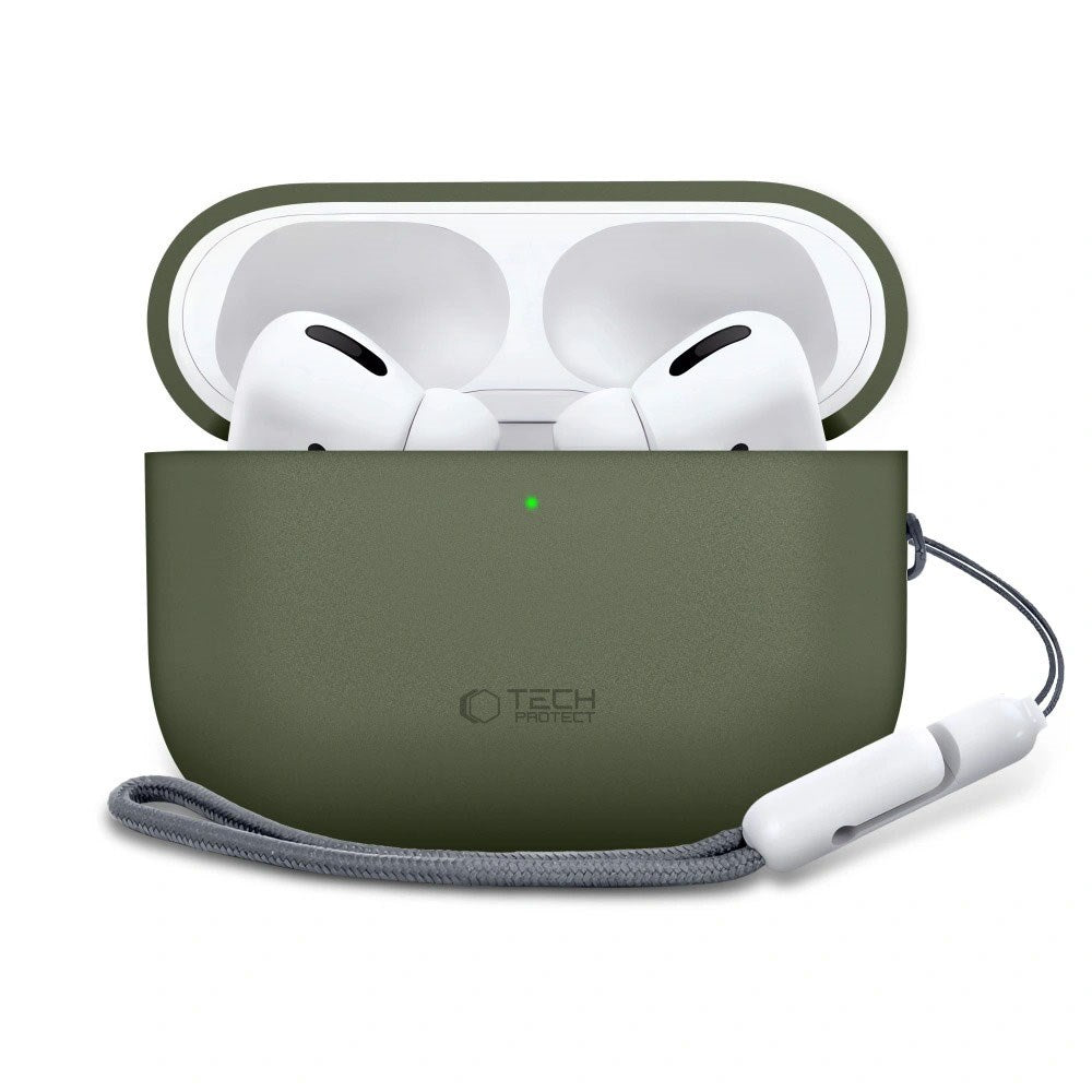 Apple AirPods Pro (3. Gen) Tech-Protect Silikonskydd med Rem - Olivgrön