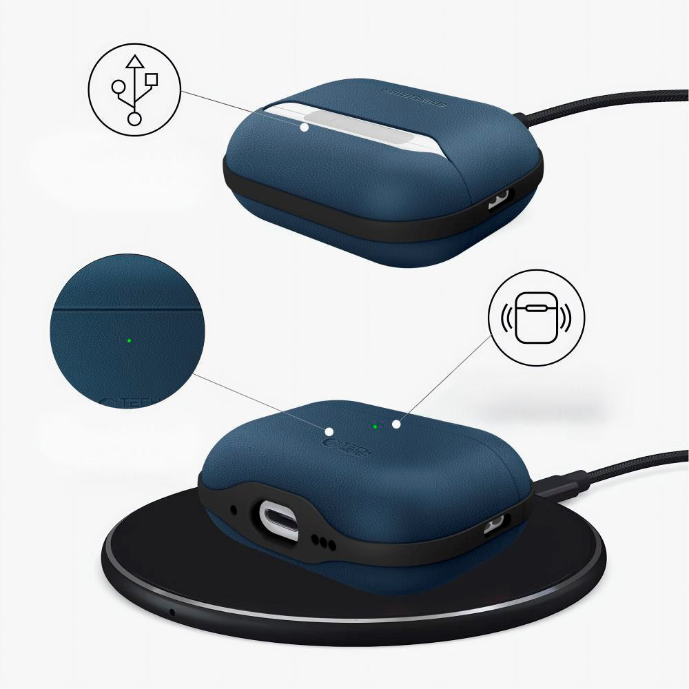 Apple AirPods Pro (3. gen.) Tech-Protect NaturalFit Konstläder Skal m. Rem - Blå