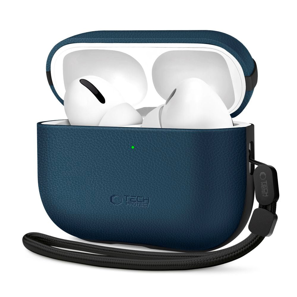 Apple AirPods Pro (3. gen.) Tech-Protect NaturalFit Konstläder Skal m. Rem - Blå