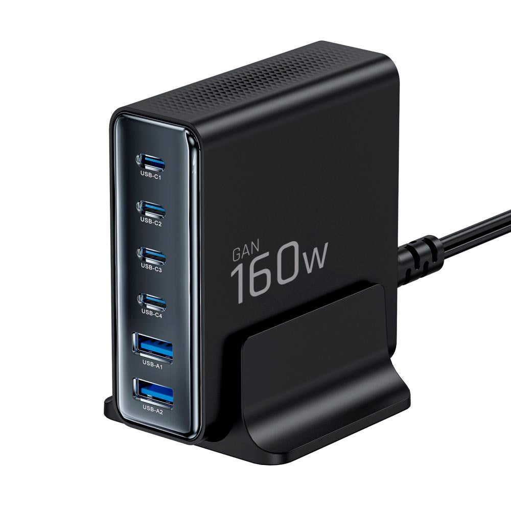 Tech-Protect 160W GaN Bordladdare m. 2 x USB-A & 4 x USB-C – Svart