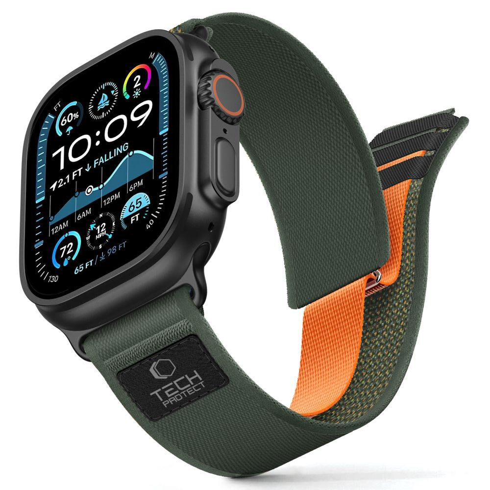Apple Watch (44/SE/45/46/49Mm) Tech-Protect Nylon Elite Armband - Grön / Orange