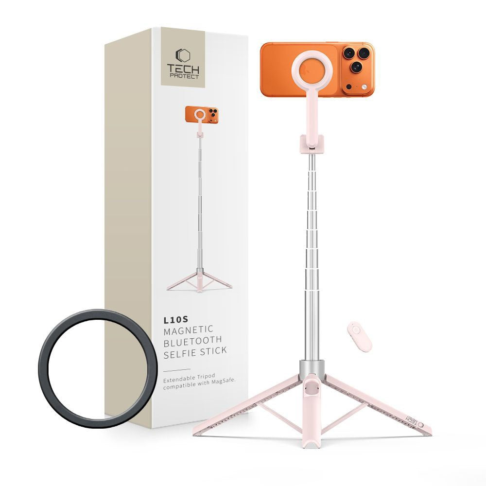 Tech-Protect L10S Bluetooth Tripod Selfie Stick – MagSafe Kompatibel – Rosa / Silver