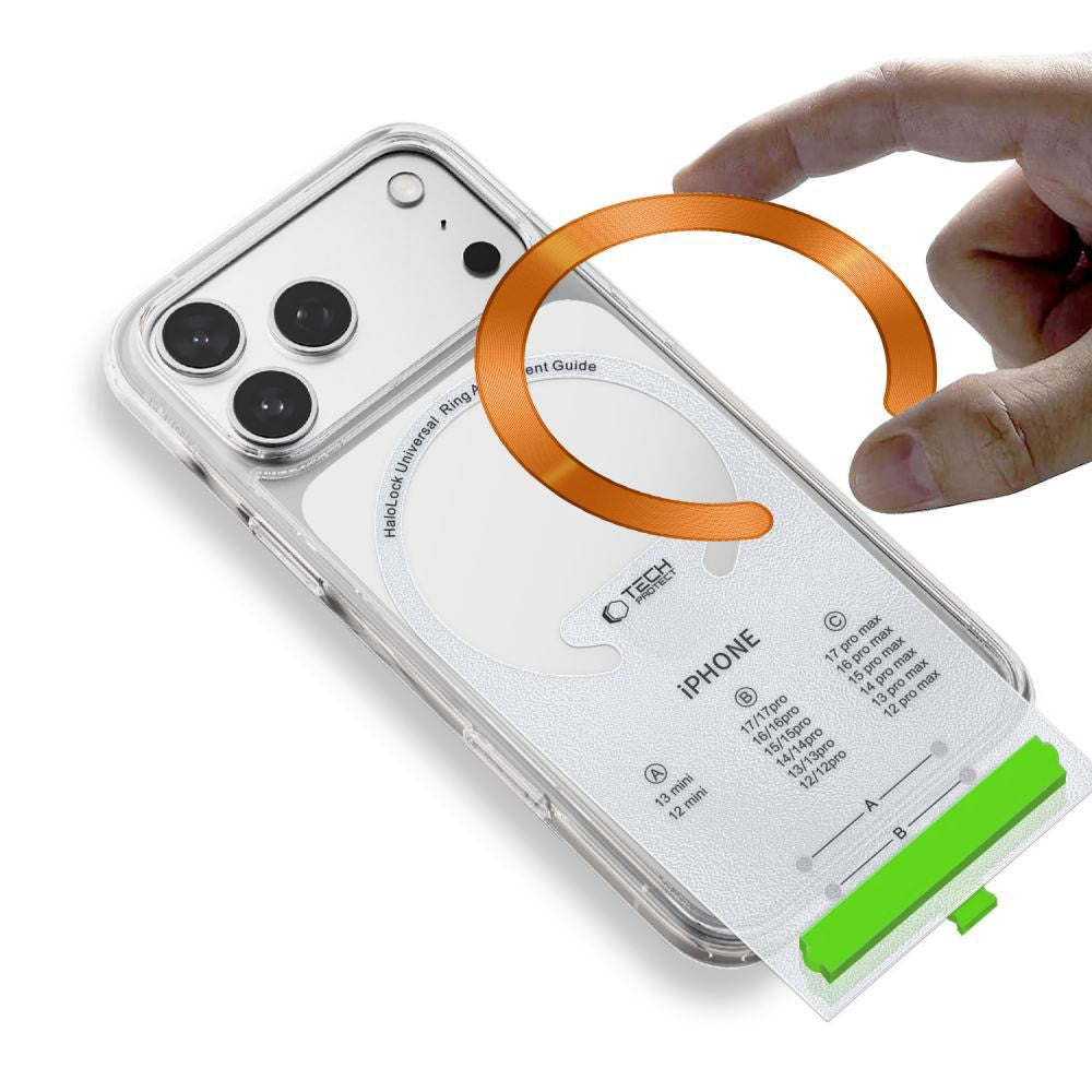 Tech-Protect MagSafe Kompatibel Magnetisk Ring m. Installationsram - 2 st - Orange / Svart